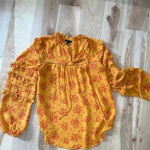 Ann Taylor Floral Ruffle sleeve Peasant blouse